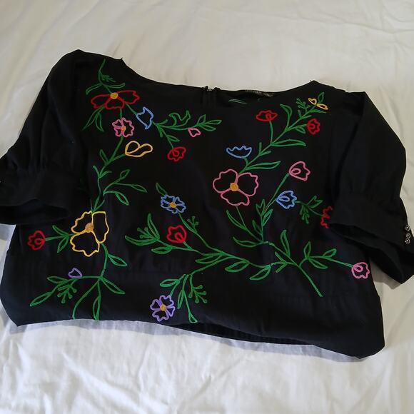 eShakti Sz XL 18 (US 12) Black Floral Embroidered Dress cotton blend - Picture 2 of 15